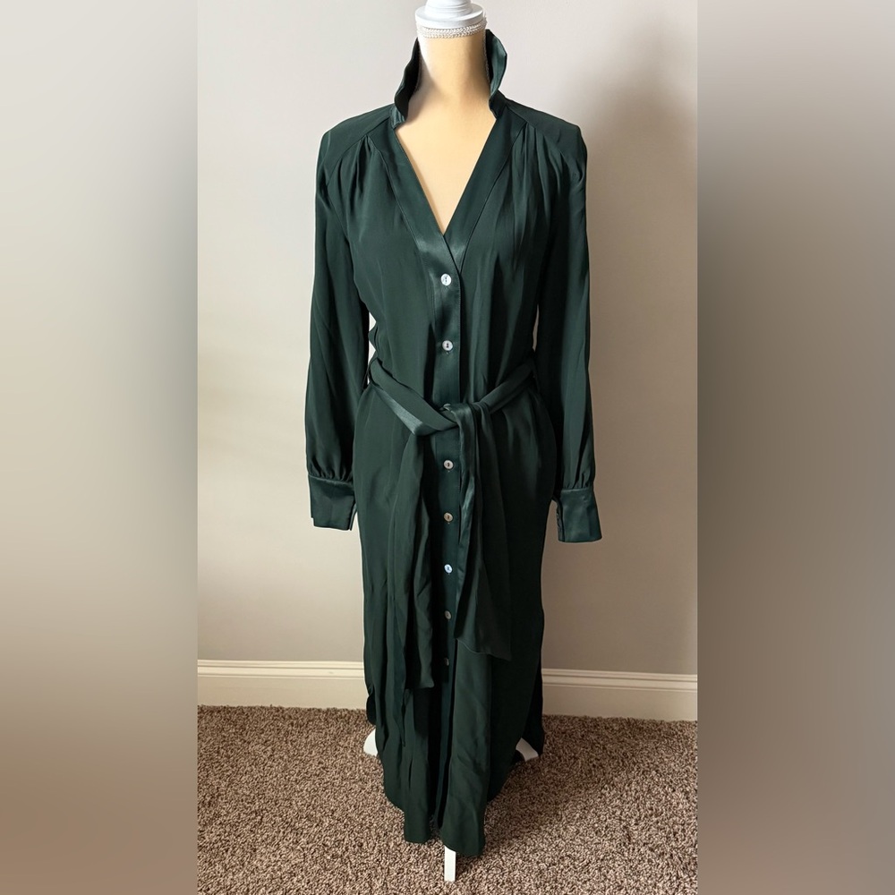 NWT Banana Republic dark green, long sleeved maxi dress with slits and pockets